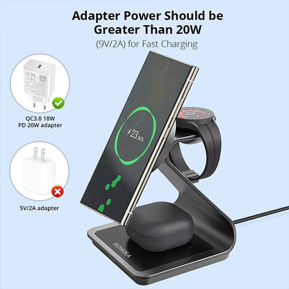 Magnetic 3 in 1 Wireless Charger Station for Samsung S24 Ultra/S25/26 Fast Charging Stand for Galaxy Watch 8/7/6/Earbuds