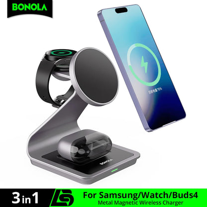 Magnetic 3 in 1 Wireless Charger Station for Samsung S24 Ultra/S25/26 Fast Charging Stand for Galaxy Watch 8/7/6/Earbuds
