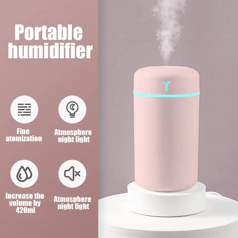 Portable 420Ml Air Humidifier Aroma Oil Humidificador for Home Car USB Cool Mist Sprayer with Colorful Soft Night Light Purifier