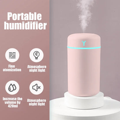 Portable 420Ml Air Humidifier Aroma Oil Humidificador for Home Car USB Cool Mist Sprayer with Colorful Soft Night Light Purifier