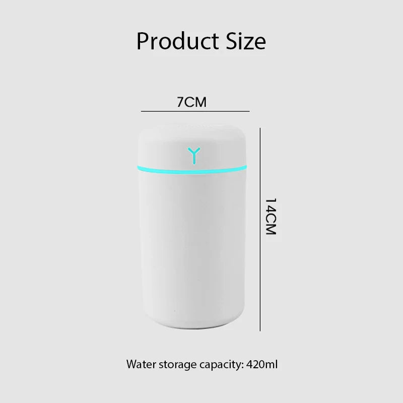 Portable 420Ml Air Humidifier Aroma Oil Humidificador for Home Car USB Cool Mist Sprayer with Colorful Soft Night Light Purifier