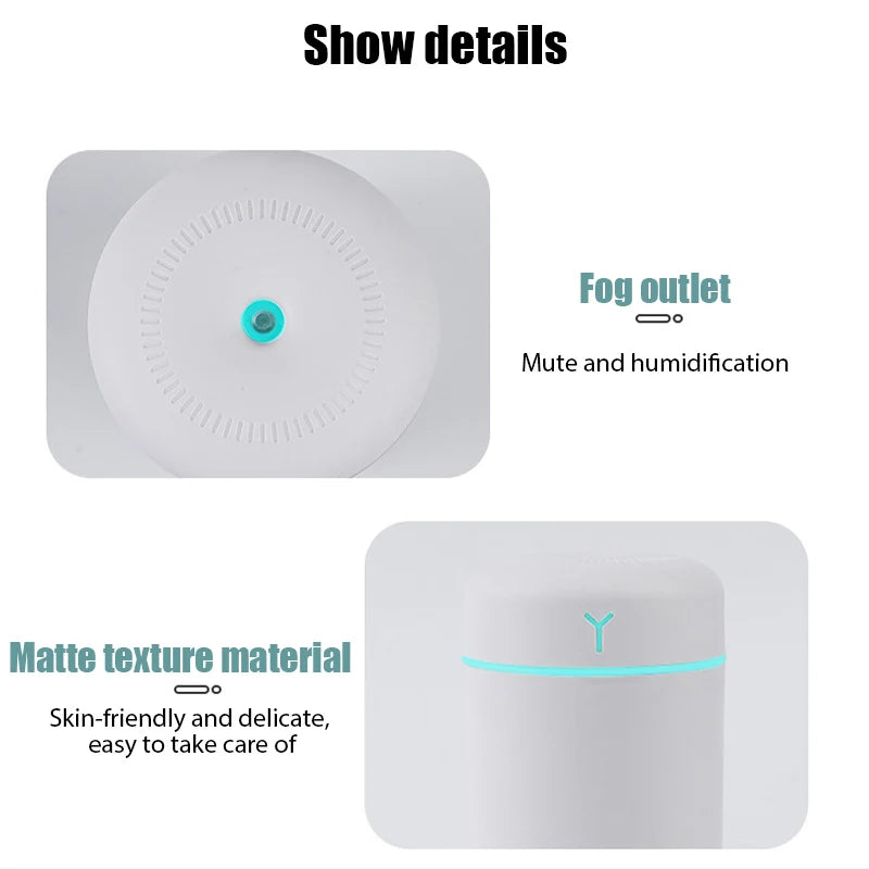Portable 420Ml Air Humidifier Aroma Oil Humidificador for Home Car USB Cool Mist Sprayer with Colorful Soft Night Light Purifier