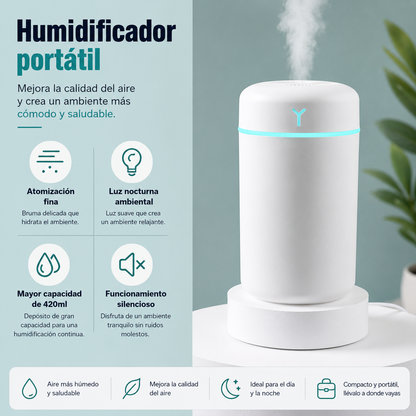 Humidificador Ultrasónico LED 420 ml | Transforma tu hogar en un espacio más fresco y relajante