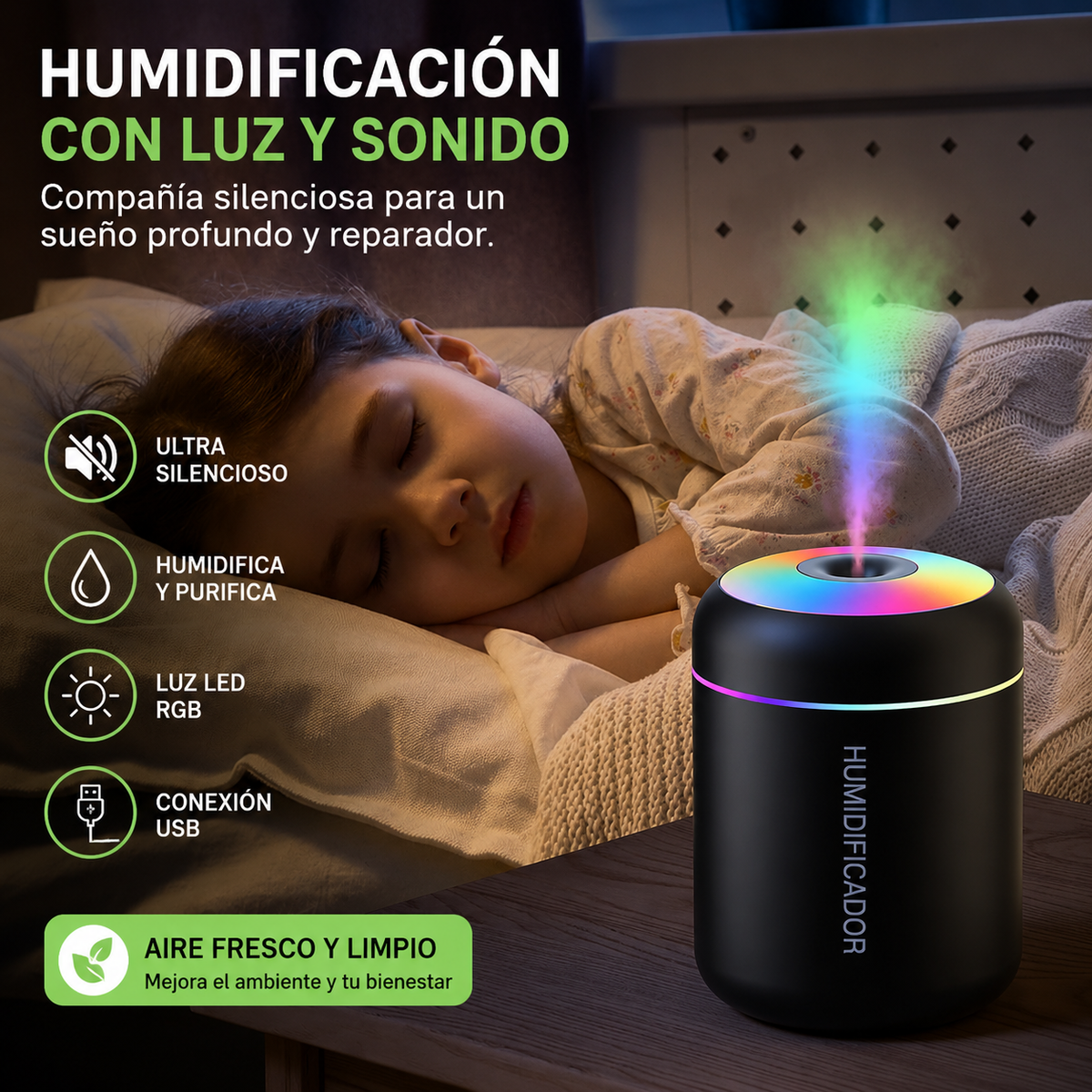 Mini Humidificador LED Portátil/💧 Convierte cualquier espacio en tu pequeño oasis.