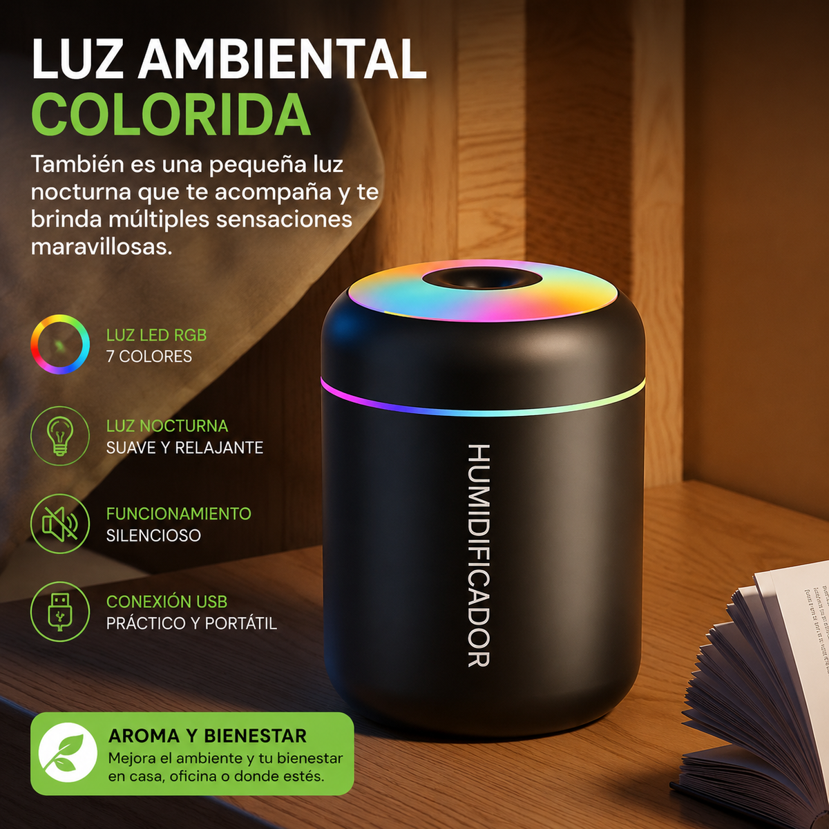 Mini Humidificador LED Portátil/💧 Convierte cualquier espacio en tu pequeño oasis.