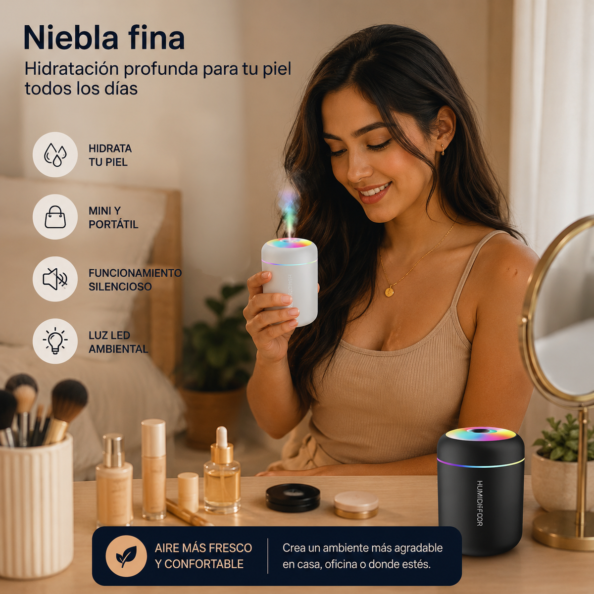 Mini Humidificador LED Portátil/💧 Convierte cualquier espacio en tu pequeño oasis.