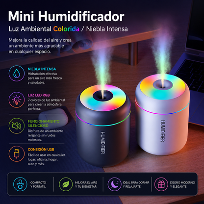 Mini Humidificador LED Portátil/💧 Convierte cualquier espacio en tu pequeño oasis.