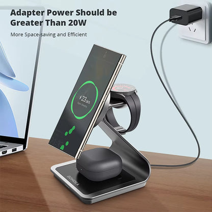 Magnetic 3 in 1 Wireless Charger Station for Samsung S24 Ultra/S25/26 Fast Charging Stand for Galaxy Watch 8/7/6/Earbuds