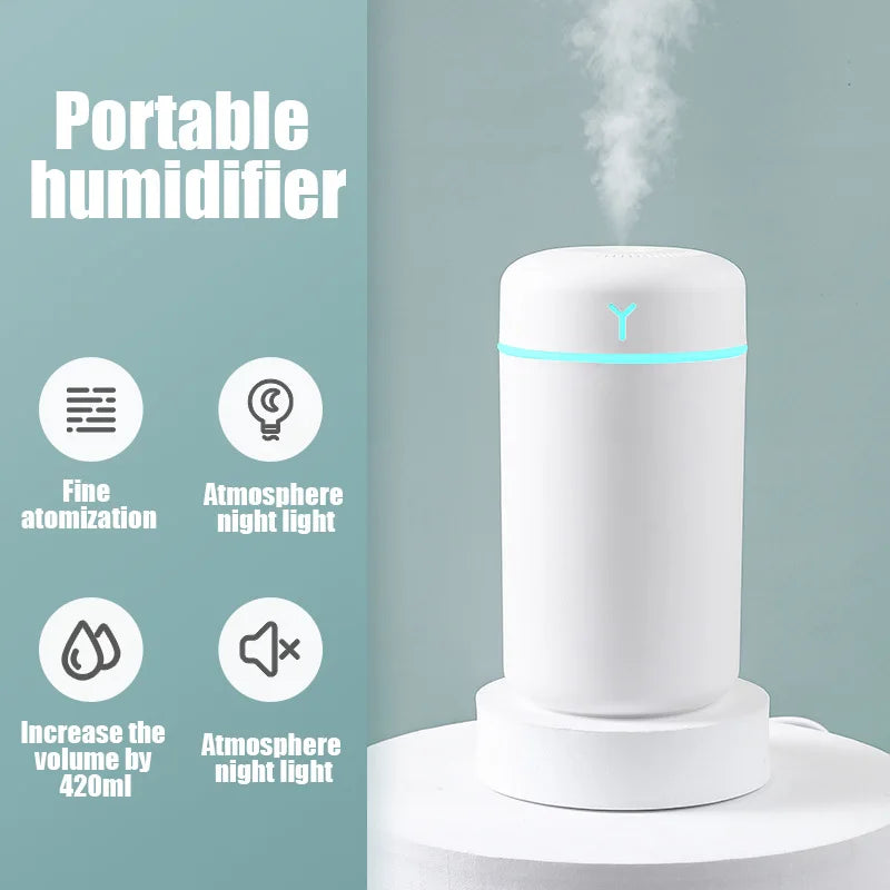 Portable 420Ml Air Humidifier Aroma Oil Humidificador for Home Car USB Cool Mist Sprayer with Colorful Soft Night Light Purifier