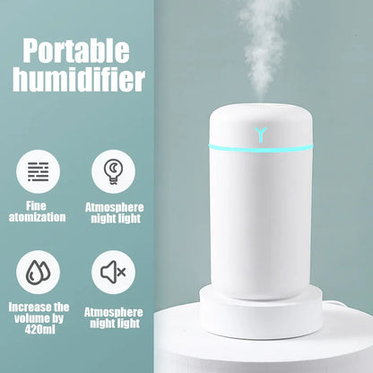 Portable 420Ml Air Humidifier Aroma Oil Humidificador for Home Car USB Cool Mist Sprayer with Colorful Soft Night Light Purifier