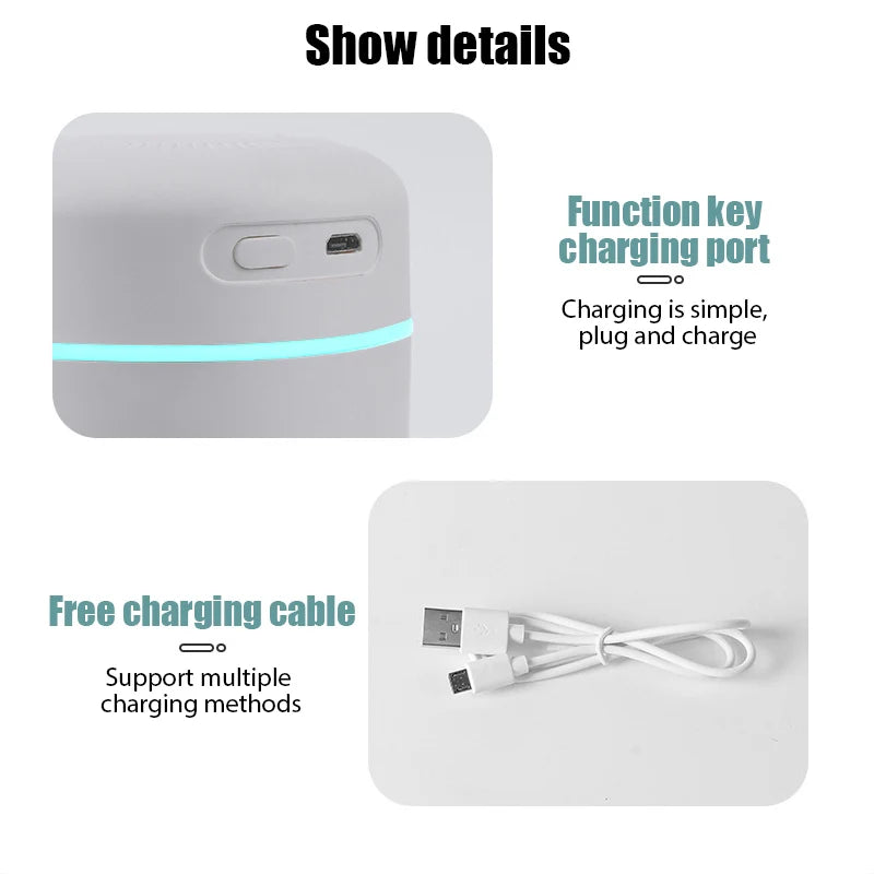 Portable 420Ml Air Humidifier Aroma Oil Humidificador for Home Car USB Cool Mist Sprayer with Colorful Soft Night Light Purifier