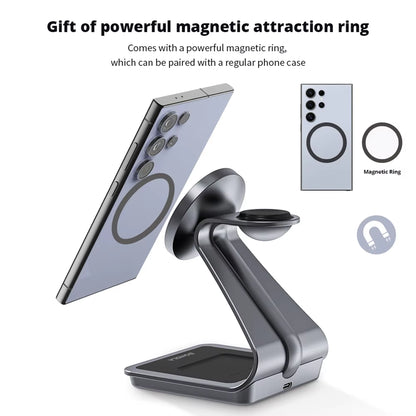 Magnetic 3 in 1 Wireless Charger Station for Samsung S24 Ultra/S25/26 Fast Charging Stand for Galaxy Watch 8/7/6/Earbuds