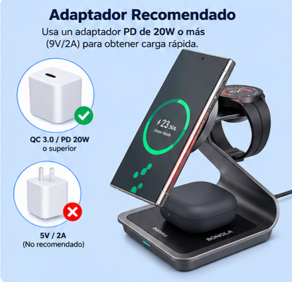 Cargador Inalámbrico Magnético 3 en 1 para Samsung Galaxy, Galaxy Watch y Galaxy Buds