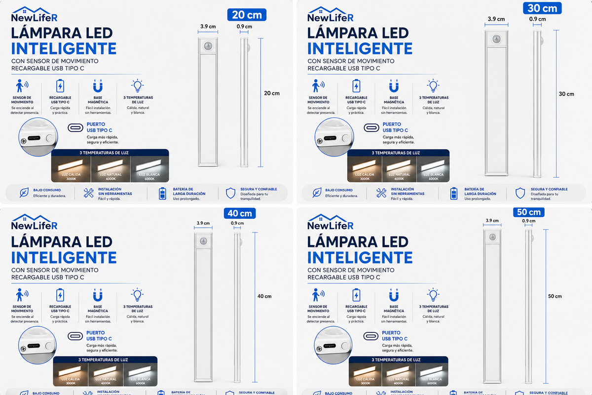 Lámpara LED Inteligente con Sensor/💡 Entra, se enciende y listo. Ilumina justo cuando la necesitas.