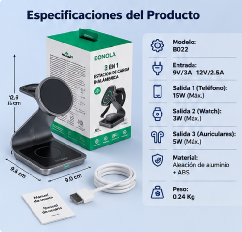Cargador Inalámbrico Magnético 3 en 1 para Samsung Galaxy, Galaxy Watch y Galaxy Buds