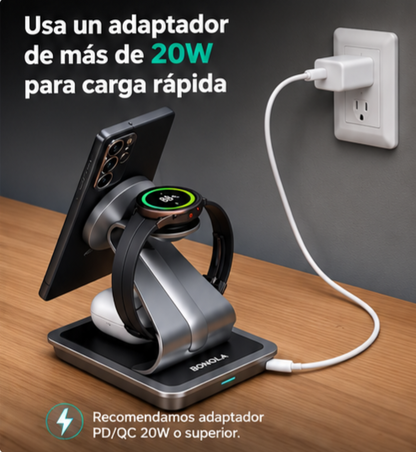 Cargador Inalámbrico Magnético 3 en 1 para Samsung Galaxy, Galaxy Watch y Galaxy Buds