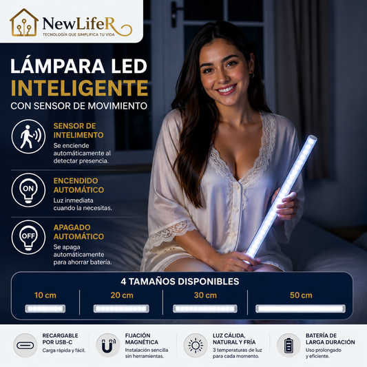 Lámpara LED Inteligente Recargable USB-C con Sensor de Movimiento | NewLifeR