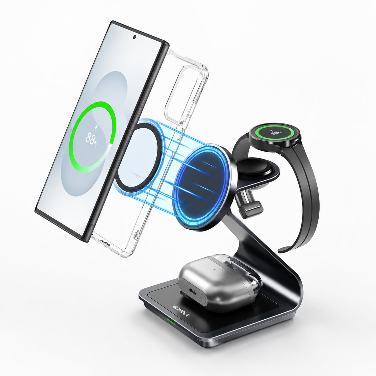Cargador Inalámbrico Magnético 3 en 1 para Samsung Galaxy, Galaxy Watch y Galaxy Buds
