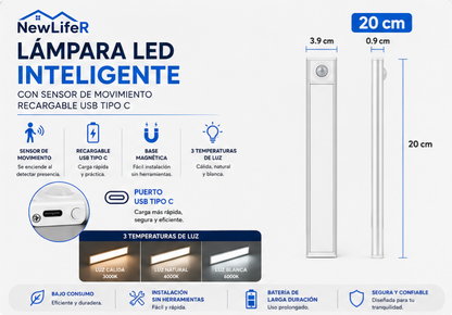 Lámpara LED Inteligente con Sensor/💡 Entra, se enciende y listo. Ilumina justo cuando la necesitas.
